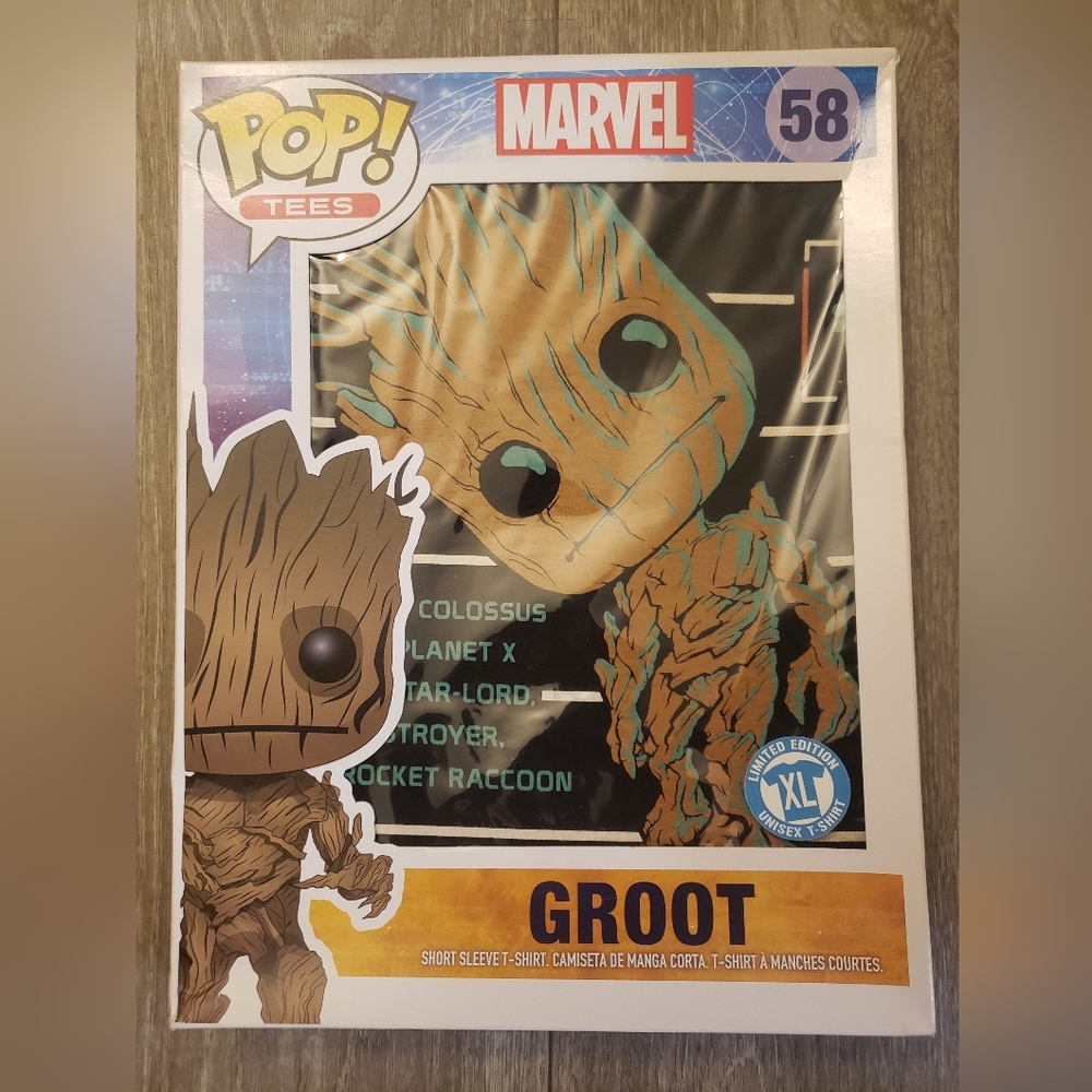 New in box, funko pop tees, Marvel Groot 58.